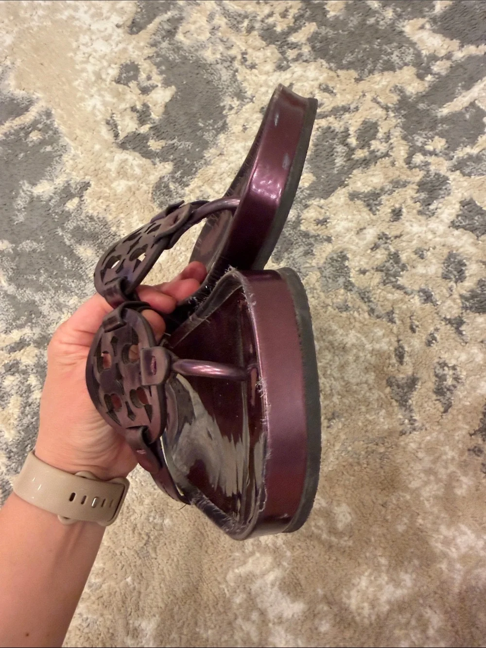TORY BURCH MILLER CLOUD SANDALS IN MERLOT METALLIC Size 8